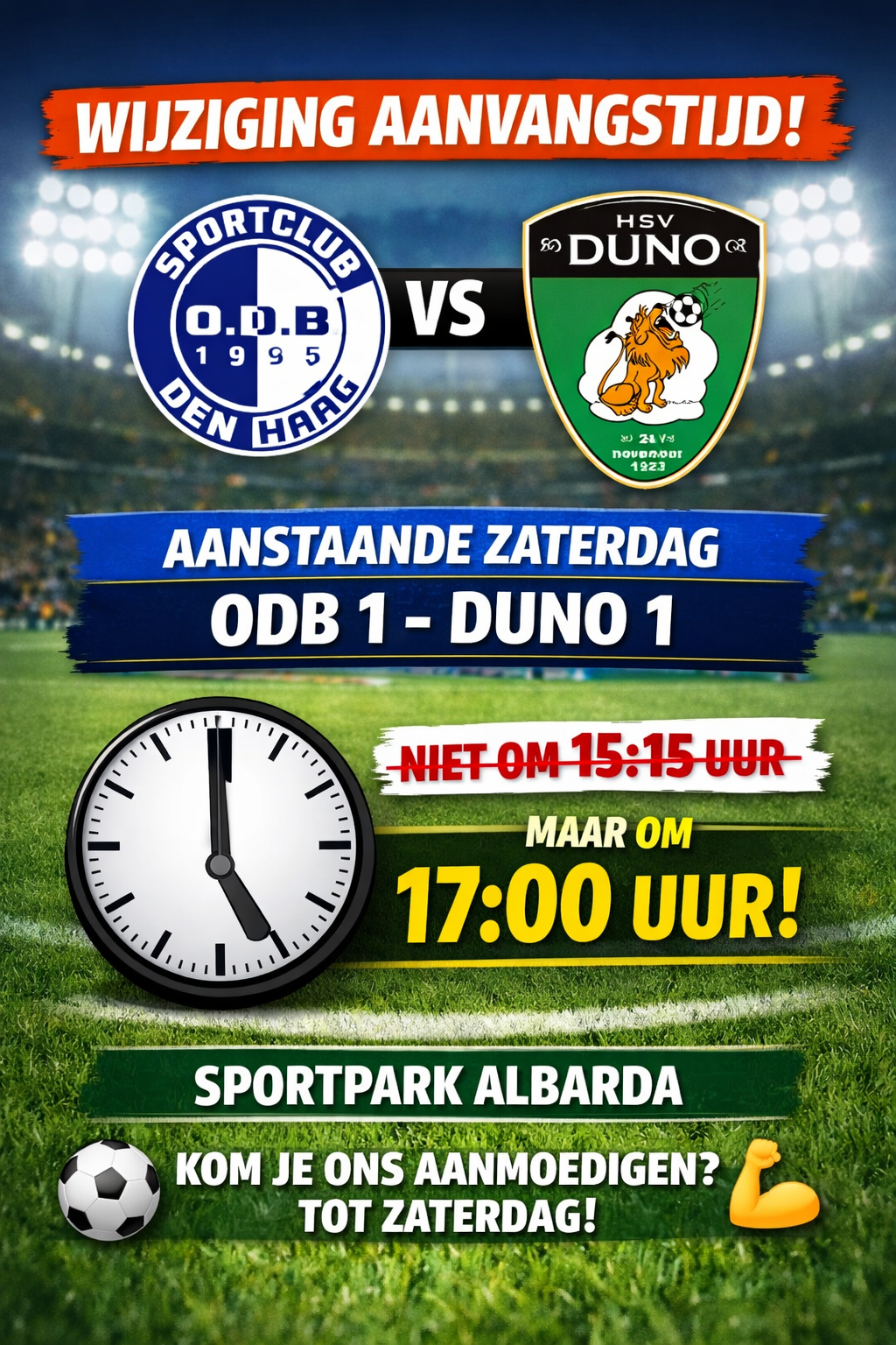 📣 Aankondiging wedstrijdwijziging