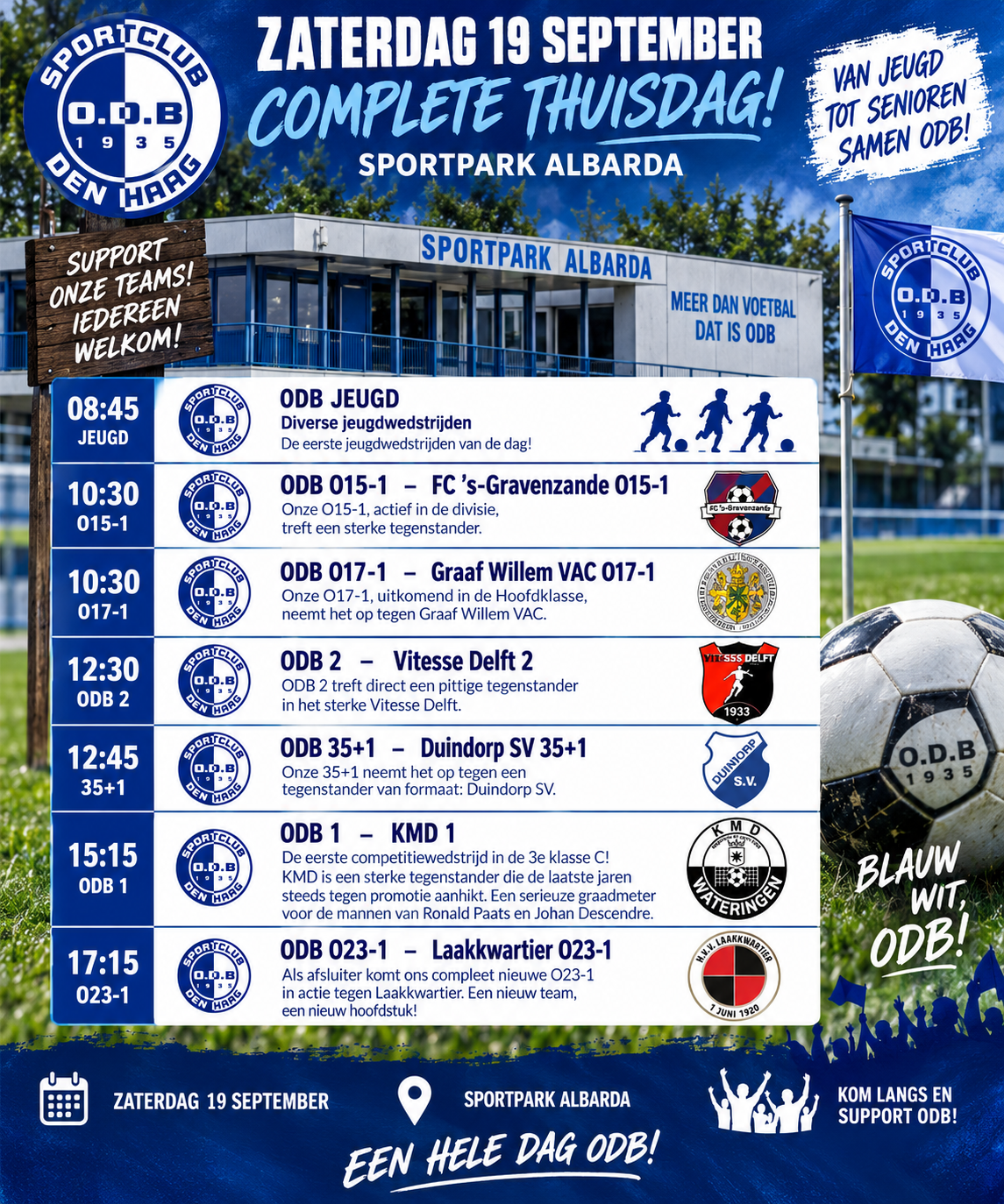 ⚽💙🤍 ZATERDAG BARST HET LOS OP SPORTPARK ALBARDA! 💙🤍⚽